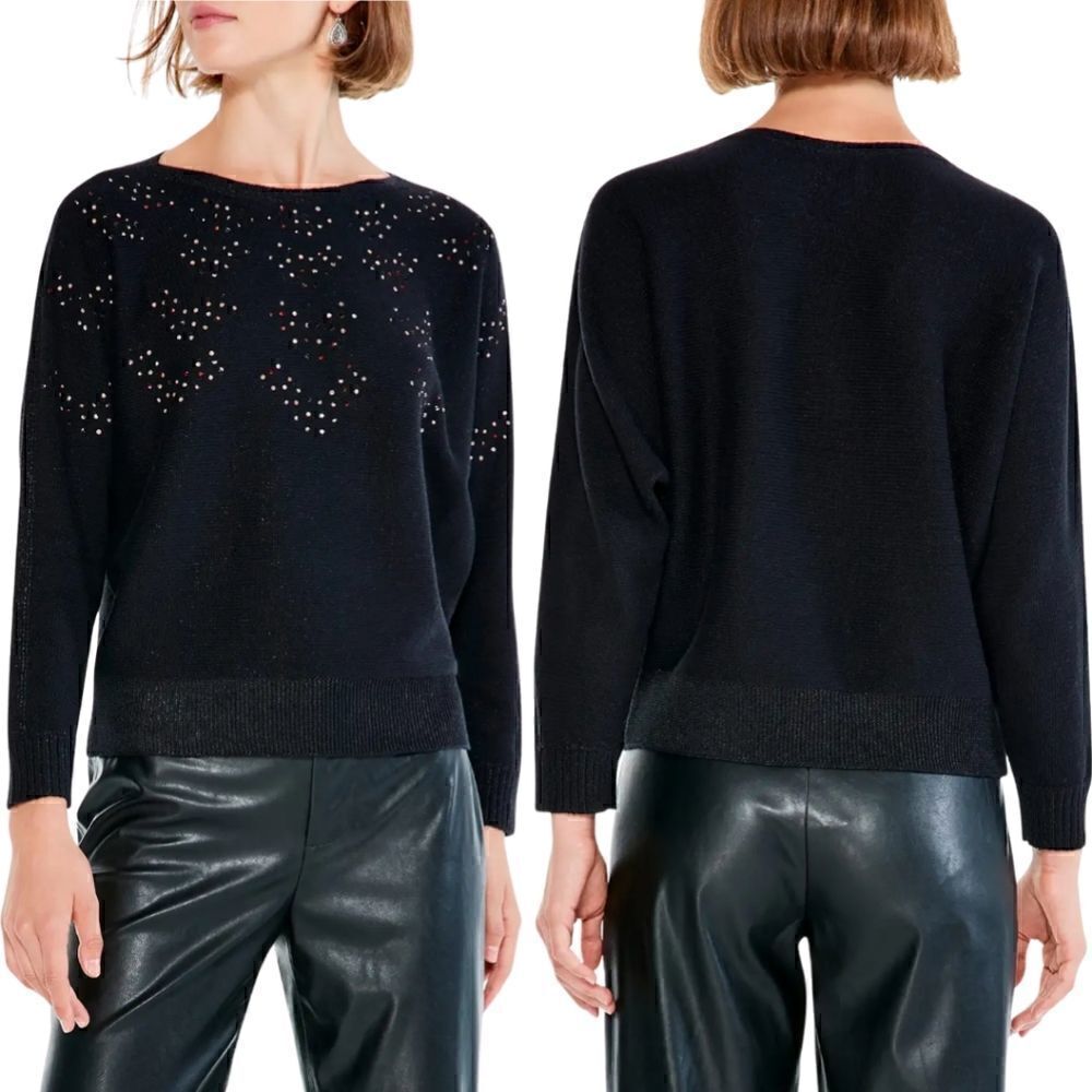New! Nic+Zoe Constellation Knit Rhinestone Dolman Sleeve Bateau Sweater